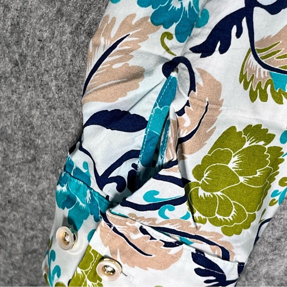Jones New York Blue Floral Signature Stretch Button Up Long Sleeve Womens Medium - Picture 3 of 9